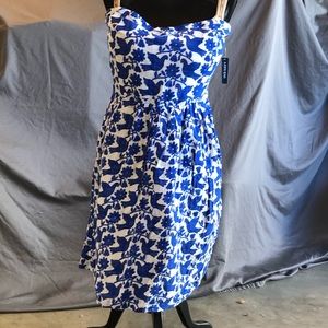 Strapless bird print dress